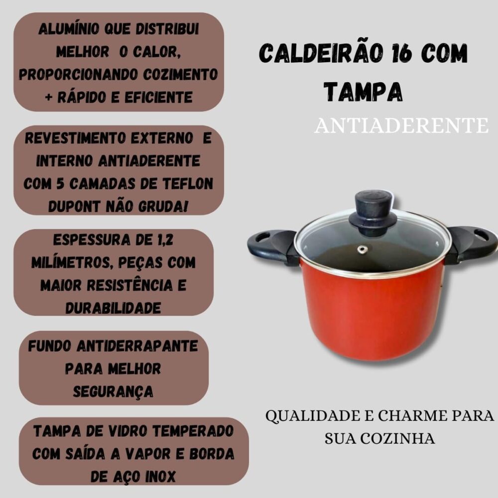 Caldeirão 16 Cm Marcolar Com Tampa Vidro Antiaderente 5 Cama... - Image 4