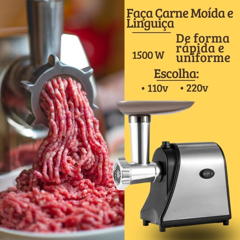 Máquina Moer, Moedor De Carne Elétrico 1500W Faz Linguiça Ca... - Image 8