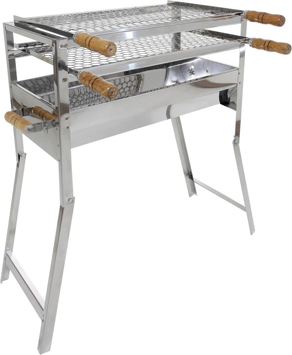 Churrasqueira Inox Portatil Grande Dobravel Com 2 Grelha Ino...