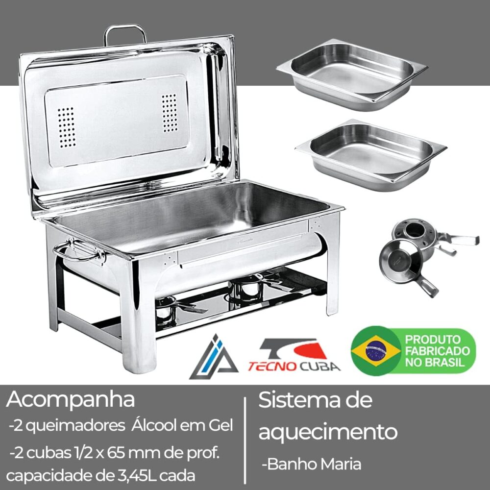 Rechaud Retangular de Aço Inox Banho Maria Tecnocuba Com 2 C... - Image 6
