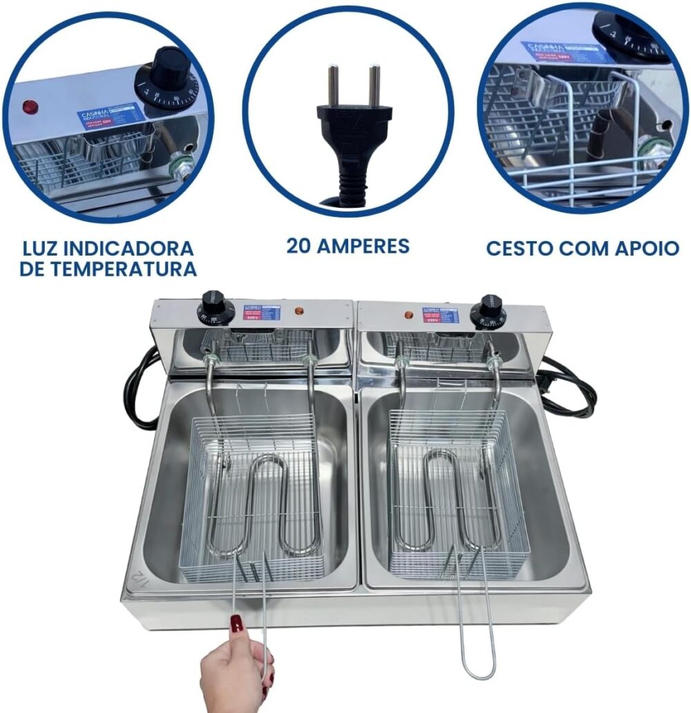 Fritadeira Elétrica Industrial 2Cubas 10L - Profissional (11... - Image 3