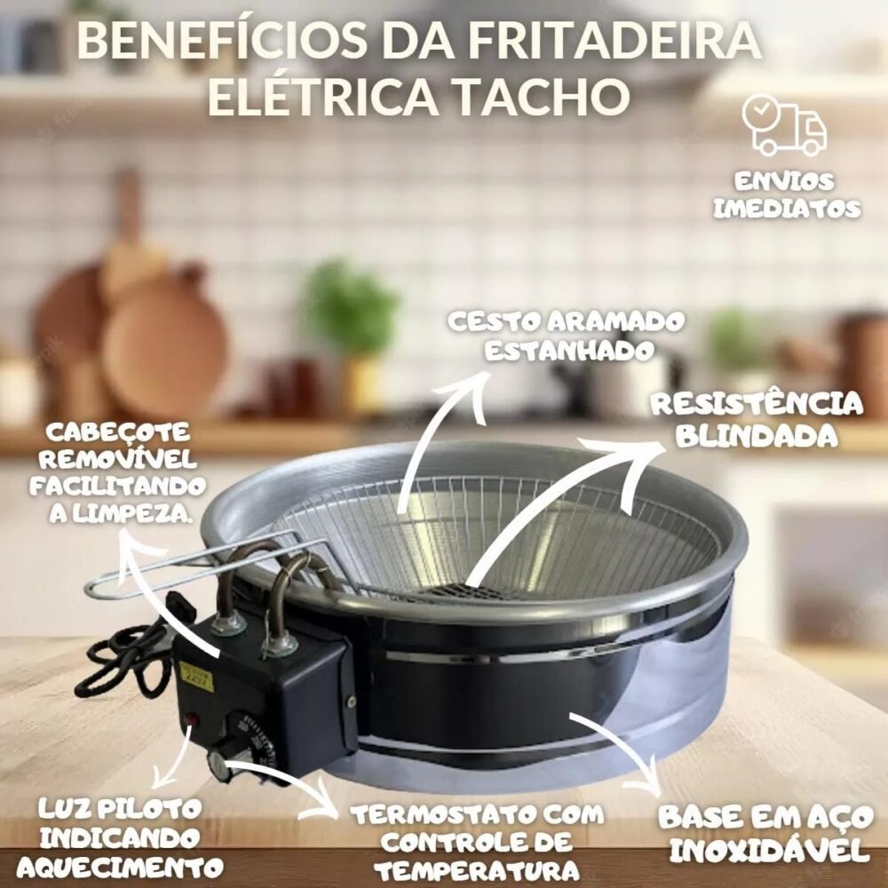 Fritadeira Elétrica Industrial 10 Litros Tacho Redondo Aço I... - Image 2