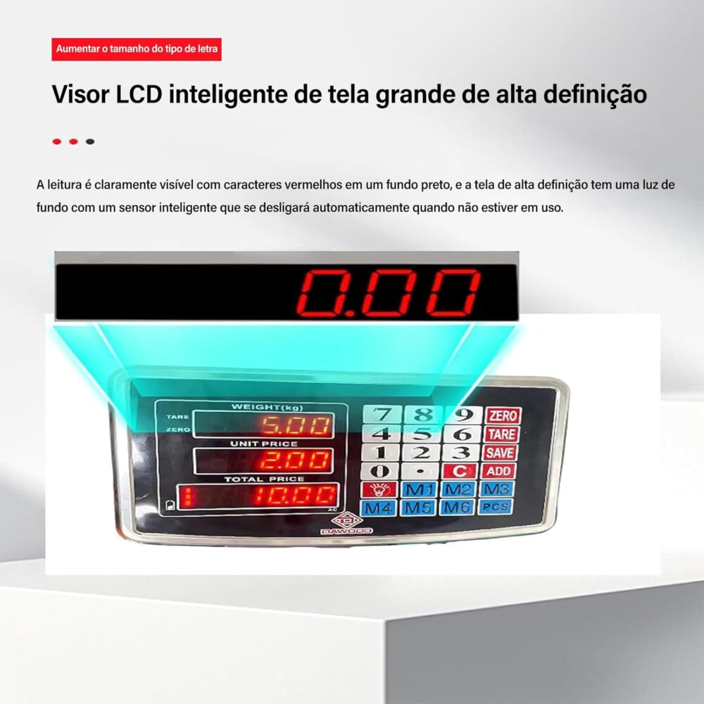 Balança Digital 200kg 30x40cm Display Vermelho - Alta Precis... - Image 3