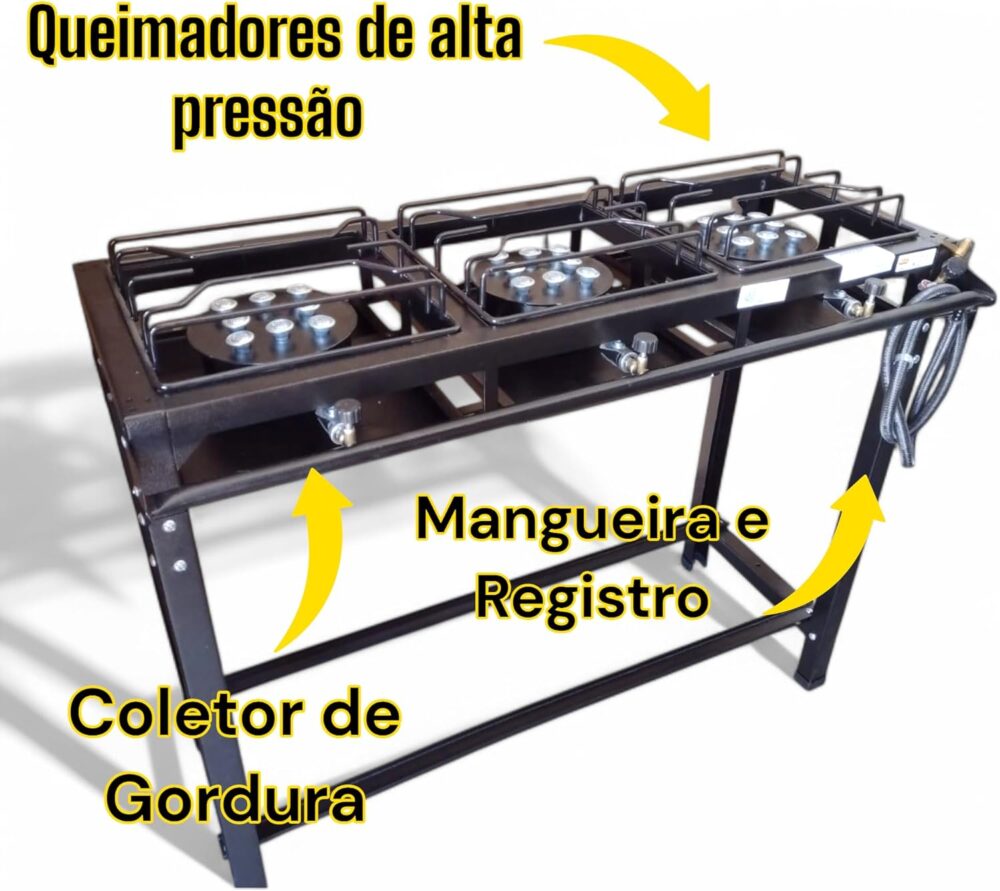 FOGÃO INDUSTRIAL 3 BOCAS PRETO ALTA PRESSÃO C/MANGUEIRA E RE... - Image 2