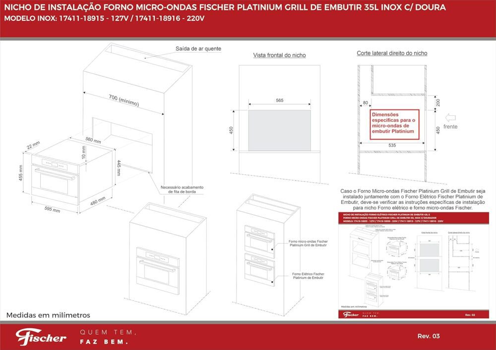 FISCHER FORNO MICRO-ONDAS EMBUTIR PLATINIUM GRILL 34L INOX 1... - Image 3