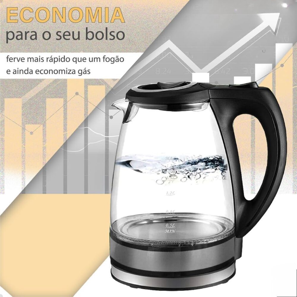 Chaleira Elétrica Vidro Temperado 1000W Desligamento Automat... - Image 3