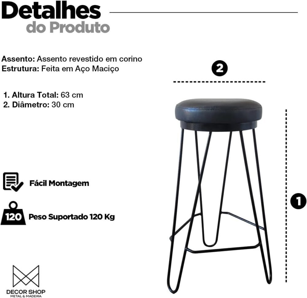 Banqueta Média para Cozinha Bar Balcão Bistrô Mesa Hairpin - Image 5