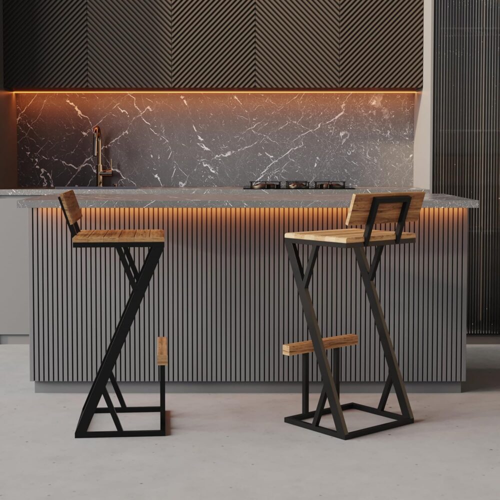 Banqueta Z Alta 95cm Bistrô Madeira Maciça e Aço Carbono Des... - Image 4
