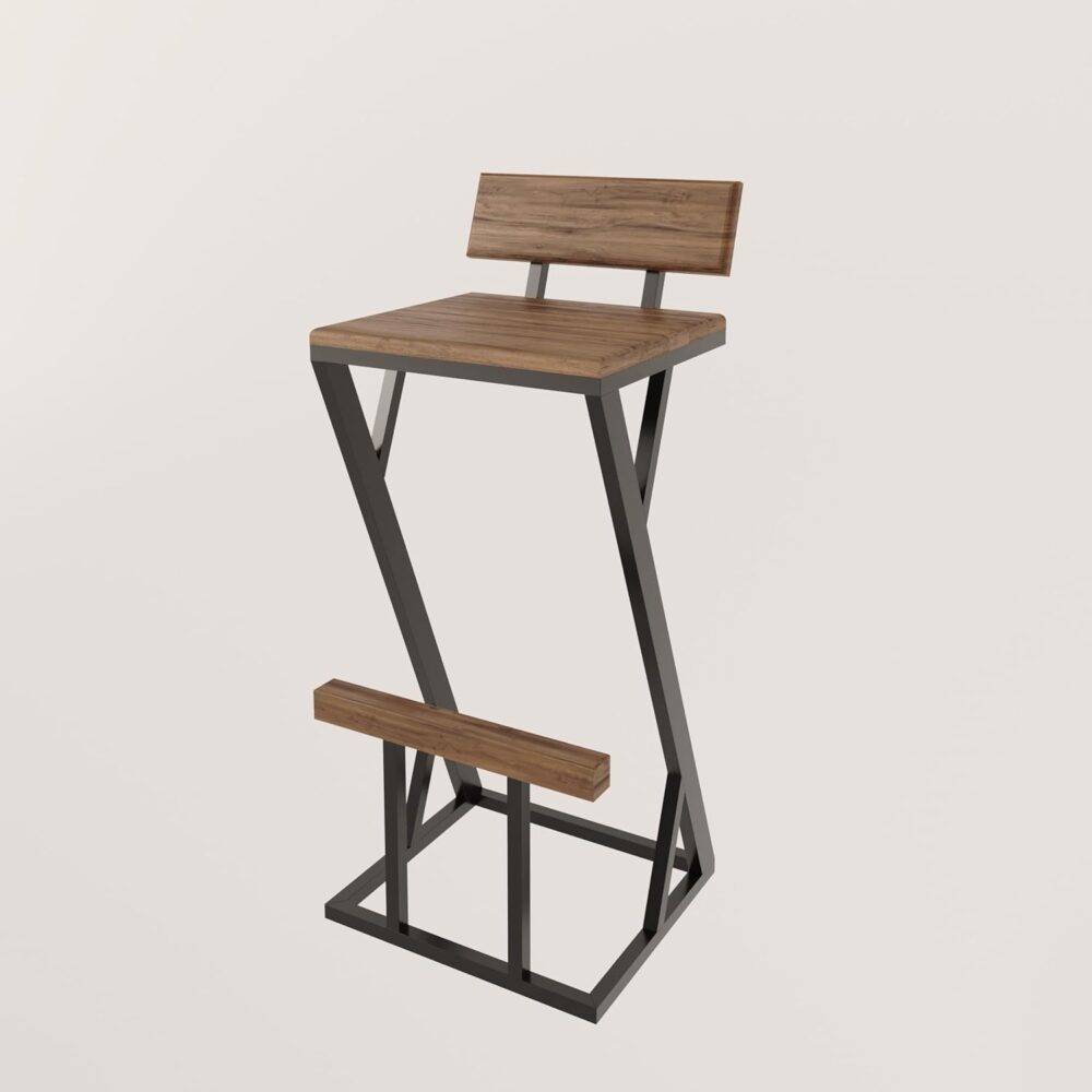Banqueta Z Alta 95cm Bistrô Madeira Maciça e Aço Carbono Des... - Image 5