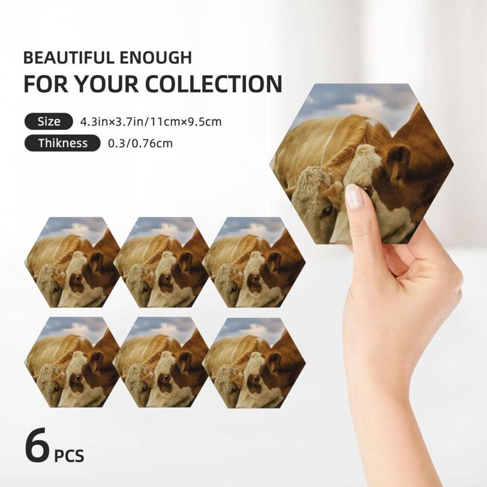 Conjunto de 6 porta-copos de cerâmica com estampa de vaca le... - Image 3