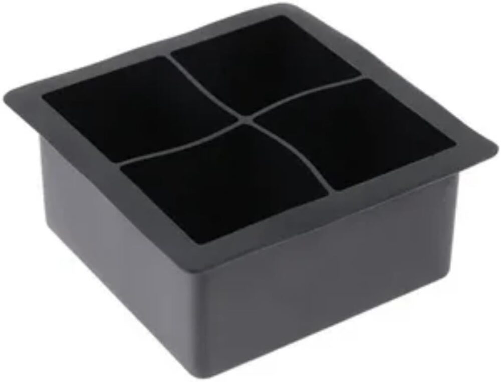 Forma de Gelo Silicone Bandeja 4 Cubos Moldes Grandes Quadra...