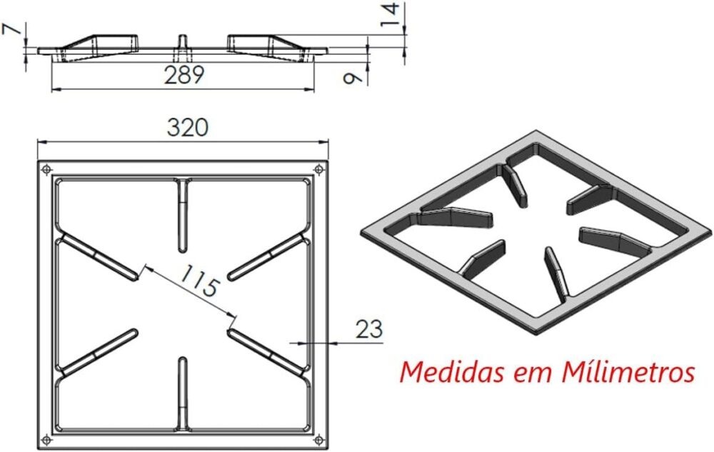 Grelha 6 Hastes GSP Fogão Industrial Ferro Fundido 30x30cm - Image 3