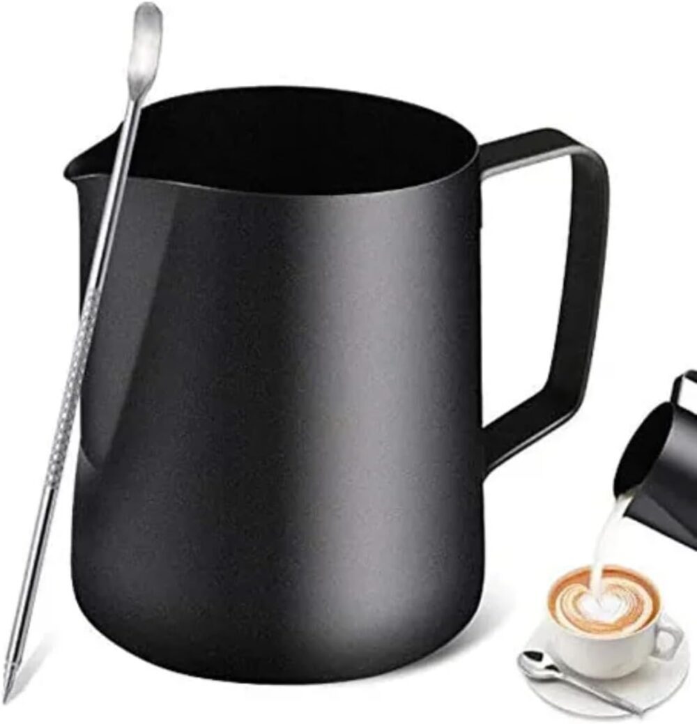 Bule Jarra Leiteira Barista 600ml Inox Preto + Caneta Latte