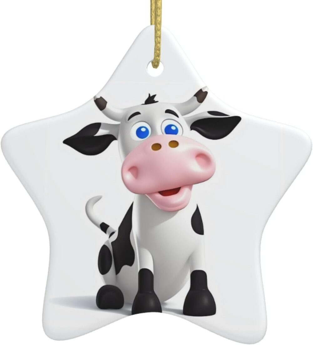 Enfeites de árvore de Natal de desenho animado de vaca leite...