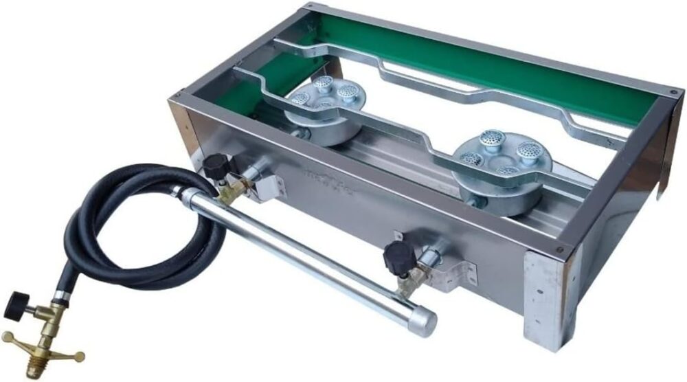 FOGÃO 2 BOCAS INOX FOGAREIRO PORTÁTIL + MANGUEIRA E REGISTRO