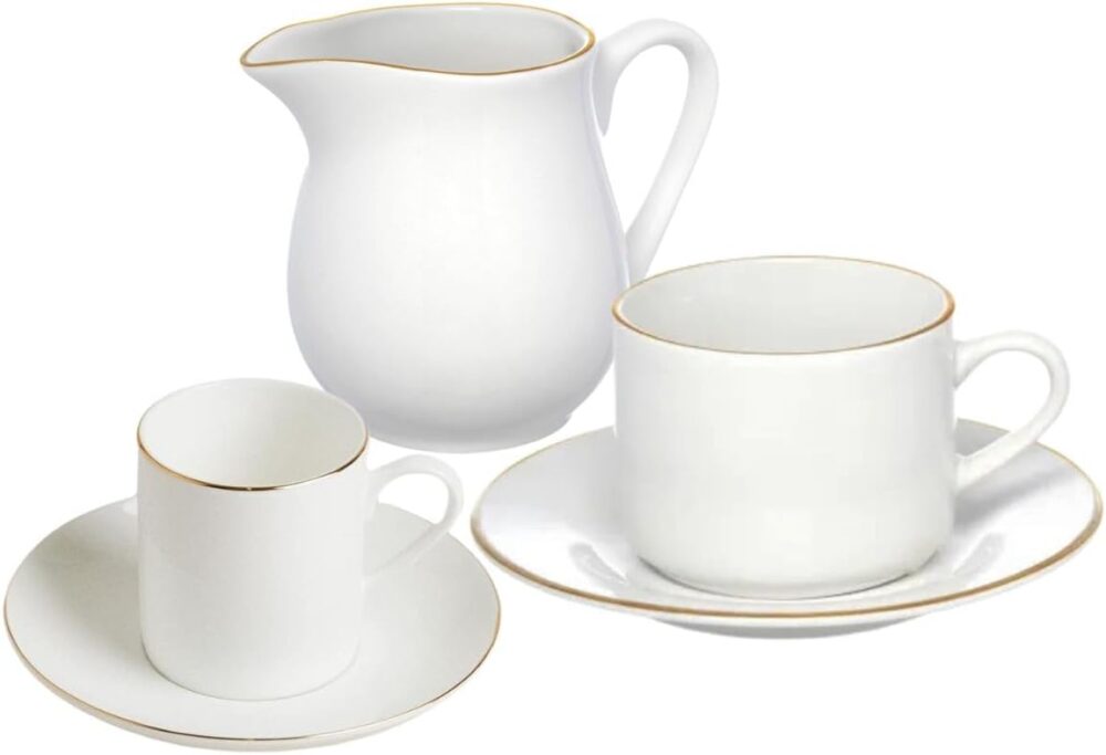 Kit Porcelana 17 Peças – Xícaras de Chá e Café com Pires, Le...