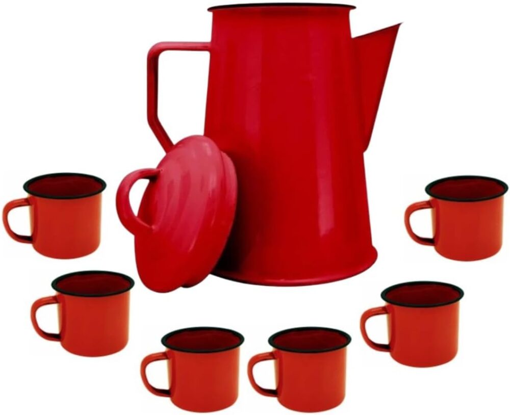 Yangzi - Jogo Bule Leiteira Esmaltada 1,2 L E 6 Mini Canecas...