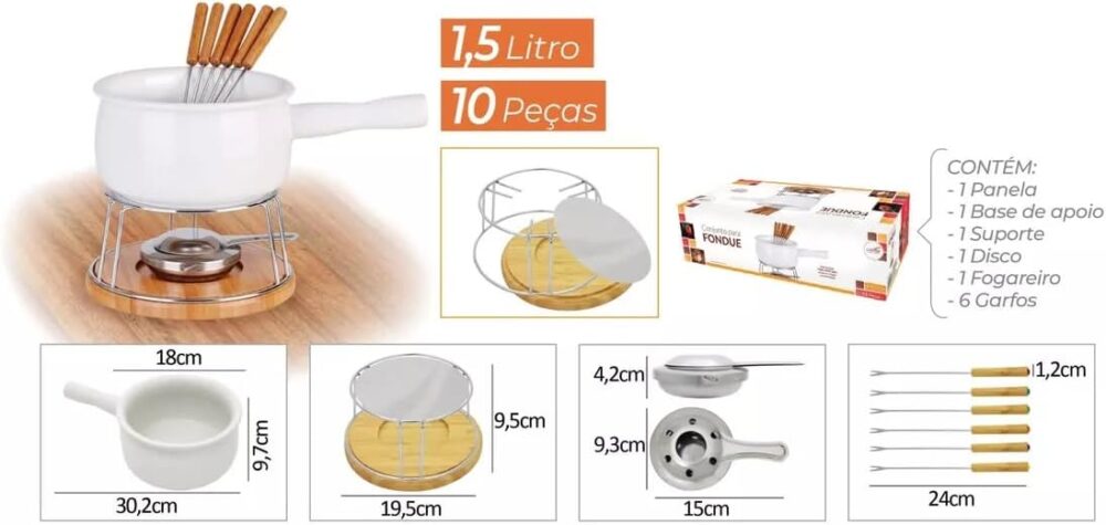 Conjunto de Fondue em Cerâmica, 1,5L, 11 Peças com Garfos em... - Image 8