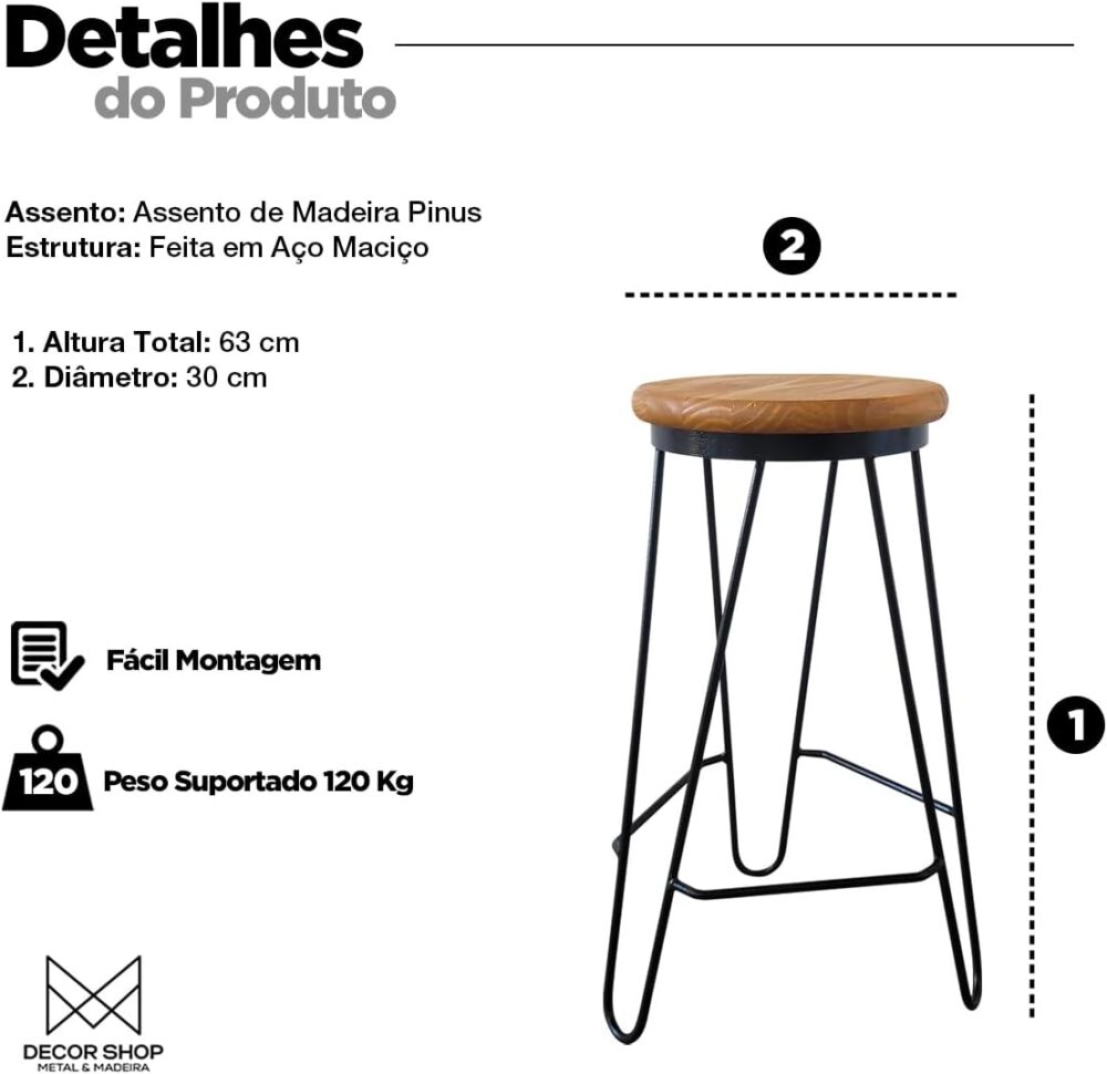 Banqueta Média para Cozinha Bar Balcão Bistrô Mesa Hairpin - Image 3