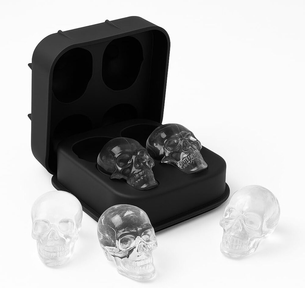 Forma de Gelo Caveira 3D em Silicone – Molda Cubos Grandes e...
