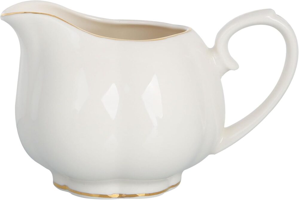Leiteira Camélia em new bone china 300ml branco e dourado