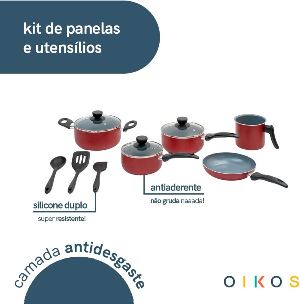 Oikos - Kit 5 Panelas Antiaderentes com Utensílios de Silico... - Image 2
