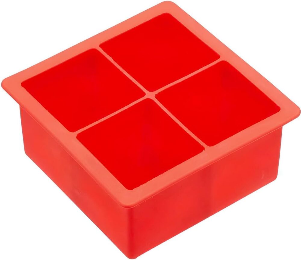 Forma de Gelo Silicone Bandeja 4 Cubos Moldes Grandes Quadra...