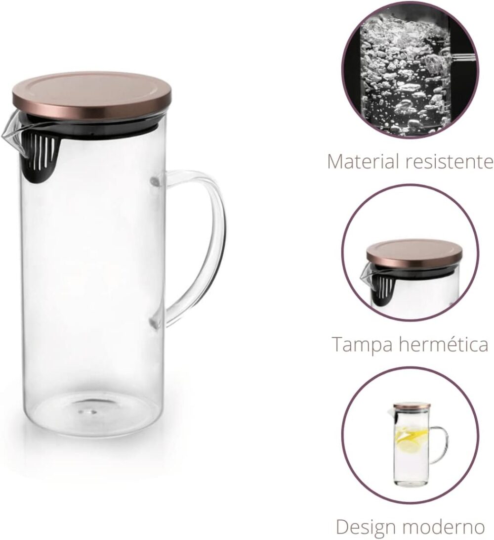 Mimo Style Jarra de Vidro Borossilicato Com Alça e Tampa Her... - Image 3