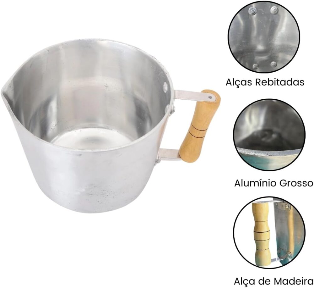 Caneco Leiteira 4L Alumínio Batido Fundido com Cabo de Madei... - Image 2
