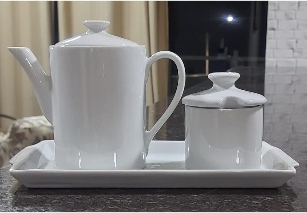Jogo Café e Chá Mesa Posta, Bandeja + Bule Bico longo 800ml ...