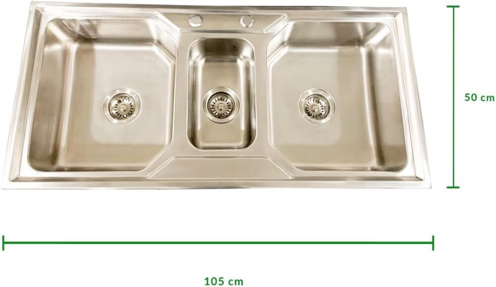 DECORPLACE, Cuba Pia Cozinha Tripla Pro Inox Escovado 105x50... - Image 2