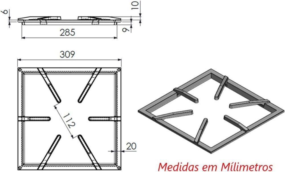 Grelha 6 Hastes GLA Fogão Industrial Ferro Fundido 30x30cm - Image 3
