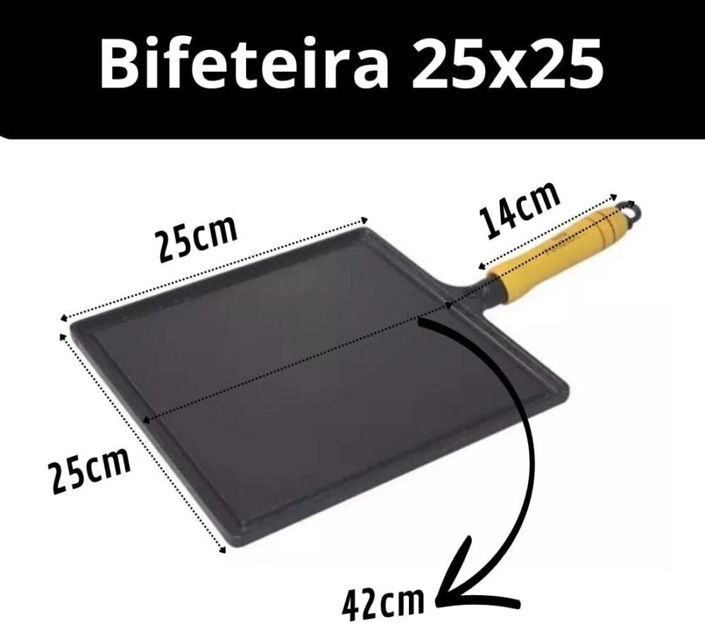 Chapa Bifeteira Ferro Fundido com Cabo de Madeira 25x25cm - Image 3