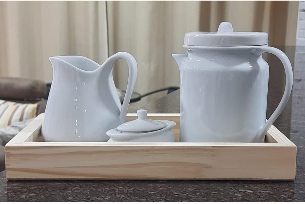 Jogo Café e Chá, Bandeja + Bule Cafeteira 1,1L + Jarra Leite...