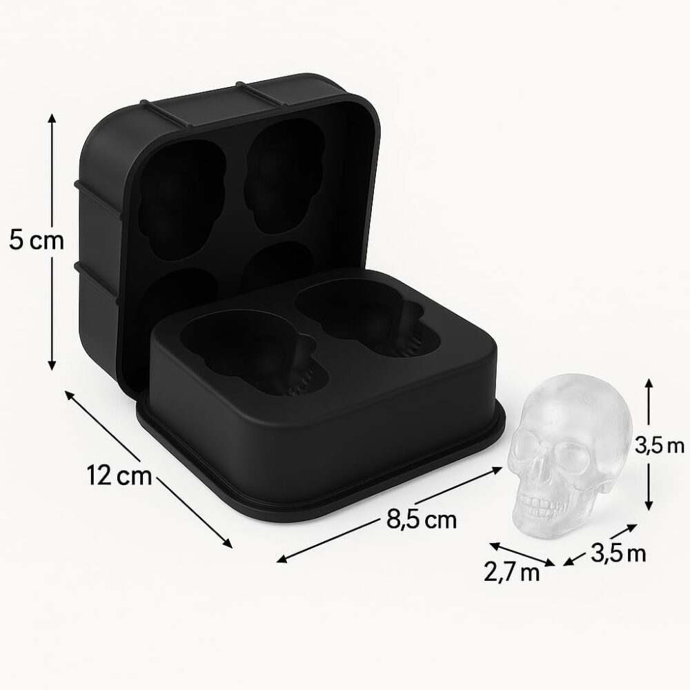 Forma de Gelo Caveira 3D em Silicone – Molda Cubos Grandes e... - Image 4