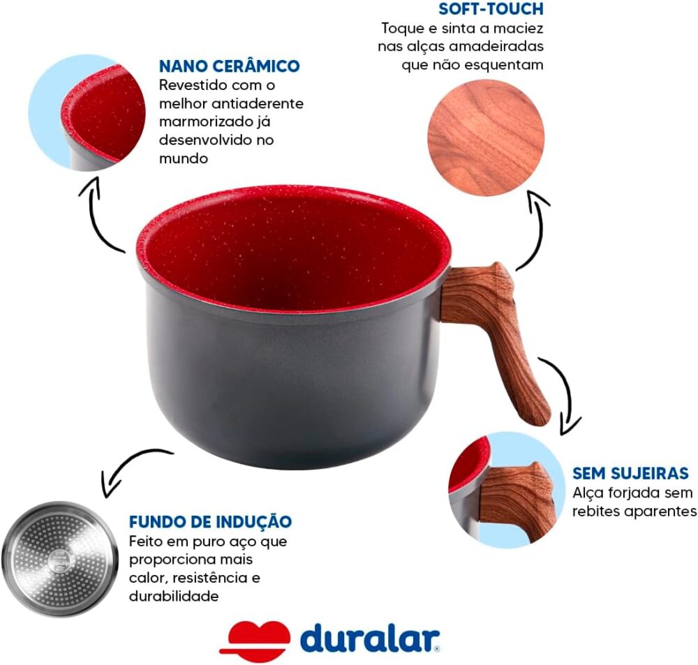 Leiteira em Alumínio com Revestimento Cerâmico Vermelho Márm... - Image 2