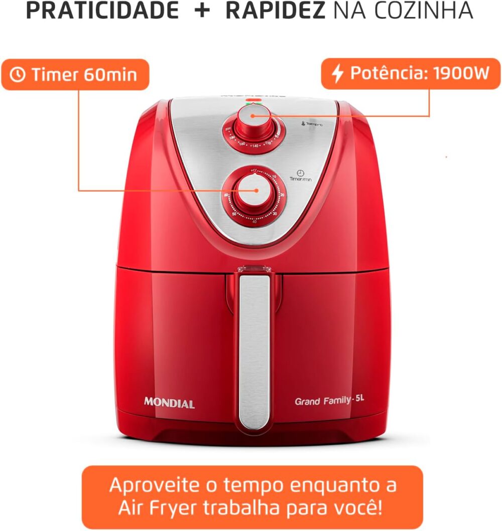 Fritadeira Sem Óleo Air Fryer 5L, Mondial, Vermelho/Inox, 19... | É bom mesmo? Descubra antes de comprar - Image 7
