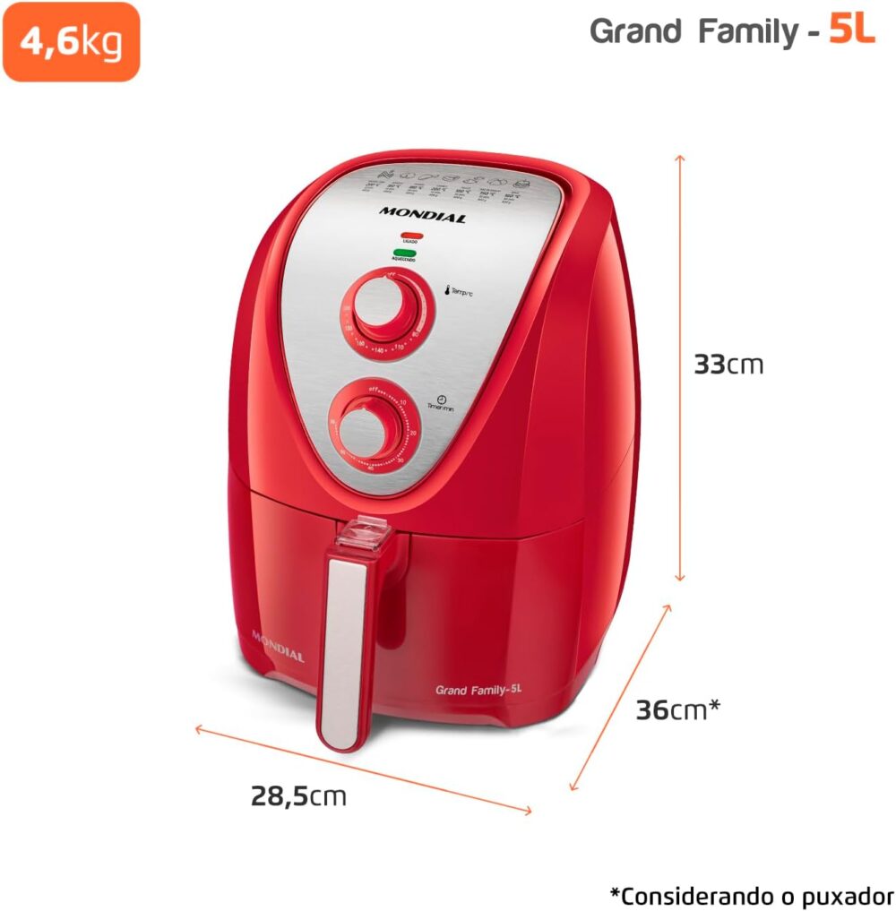 Fritadeira Sem Óleo Air Fryer 5L, Mondial, Vermelho/Inox, 19... | É bom mesmo? Descubra antes de comprar - Image 8