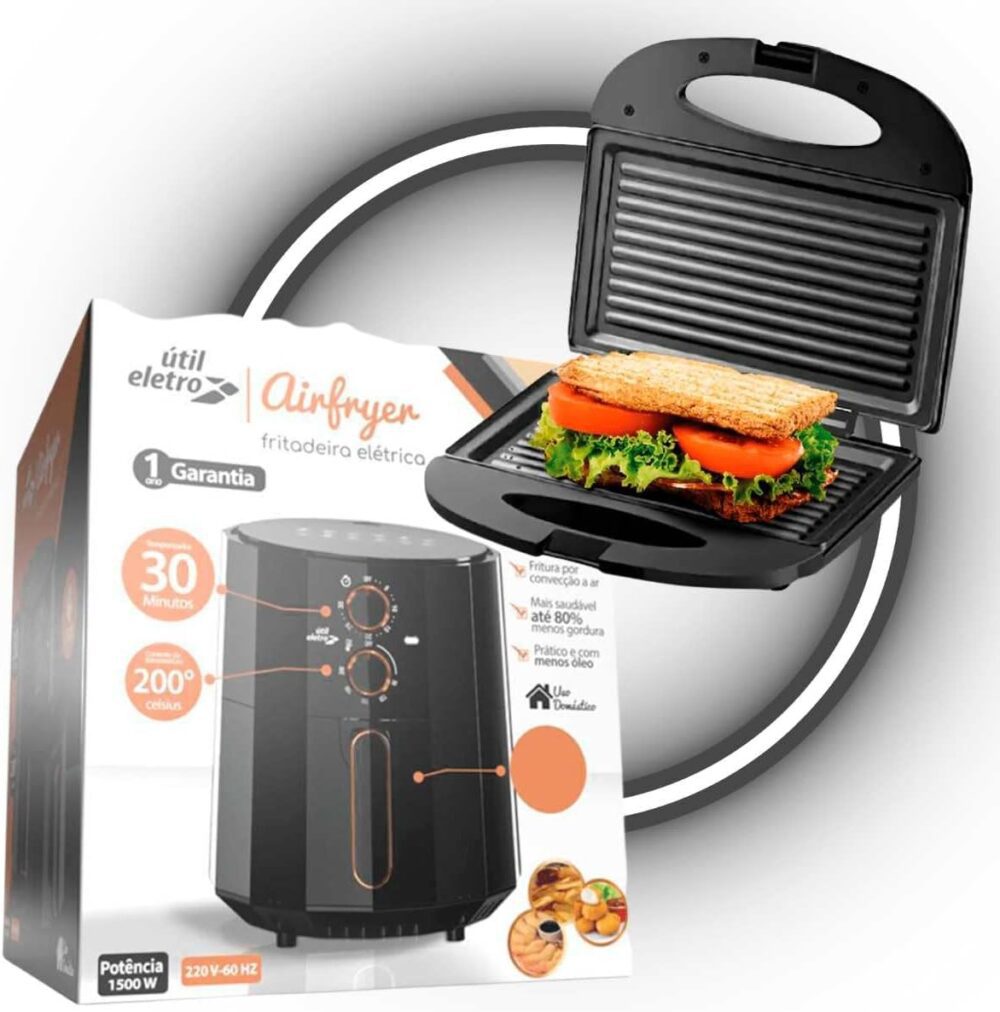 Kit Cozinha Fritadeira Airfryer Elétrica 4,5L e Grill Sandui... | É bom mesmo? Descubra antes de comprar