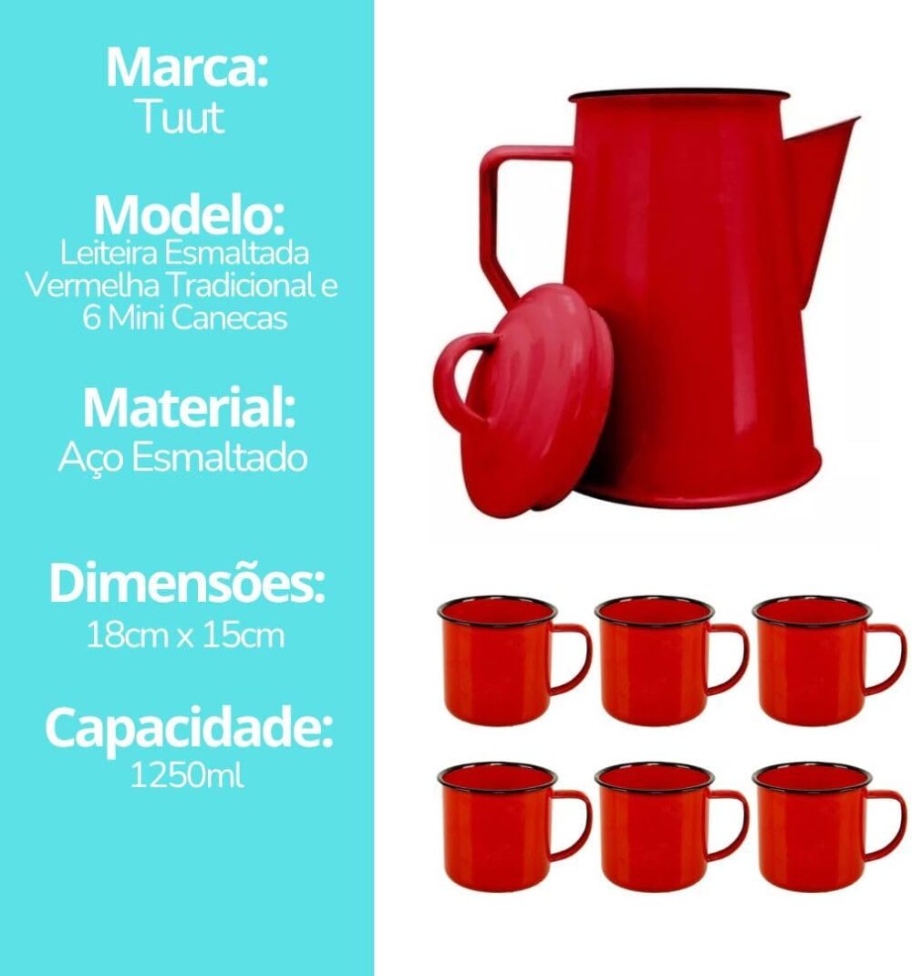 Yangzi - Jogo Bule Leiteira Esmaltada 1,2 L E 6 Mini Canecas... - Image 9