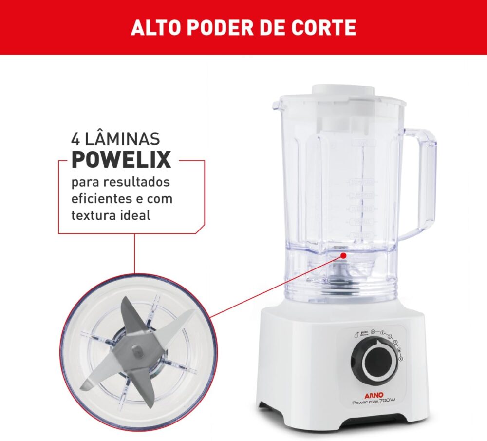 Liquidificador Arno Powermax 700W LN51, Branco, com 4 Lâmina... - Image 5