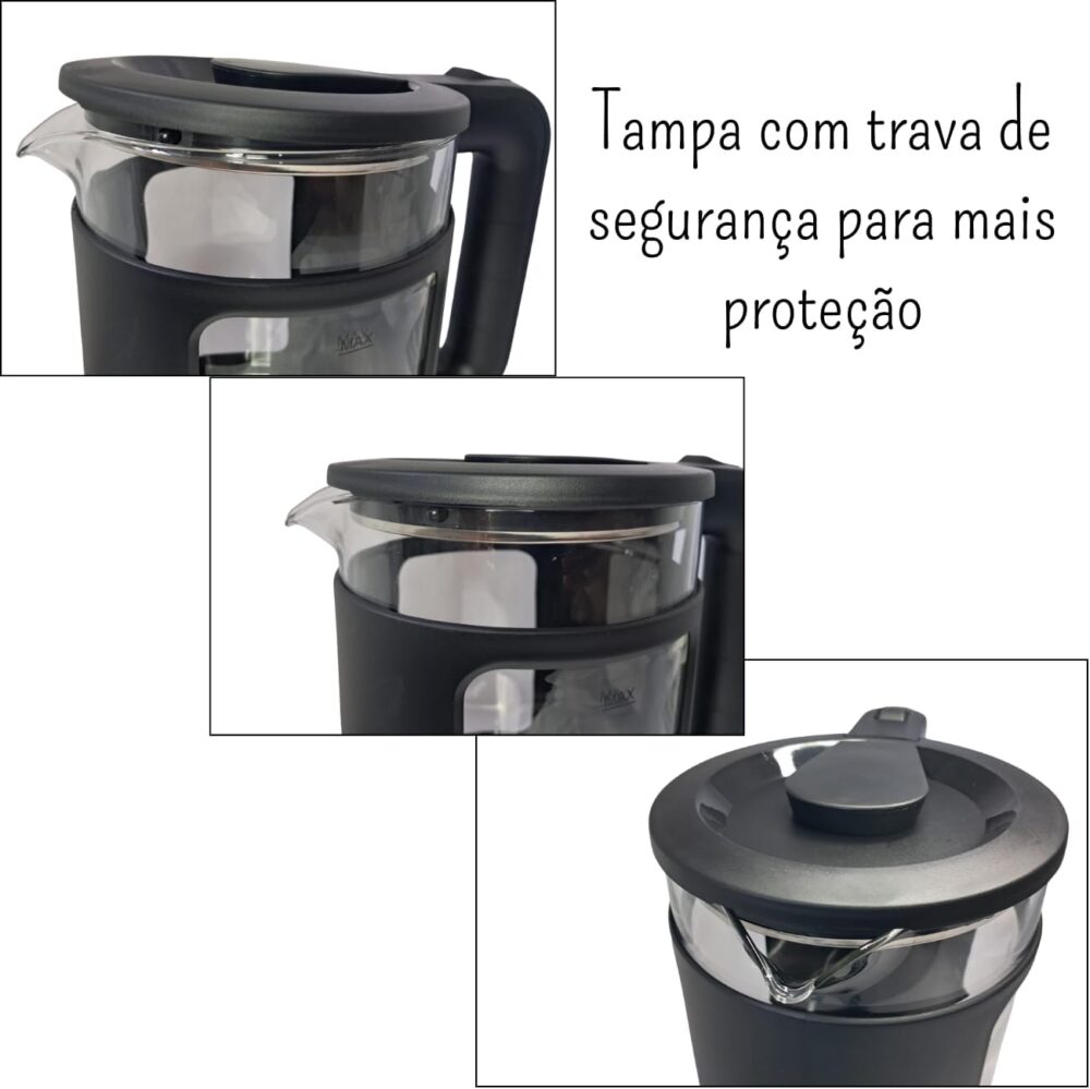 Chaleira Elétrica Inox e Vidro 1,5L 110V Unitermi (PRETA) - Image 4