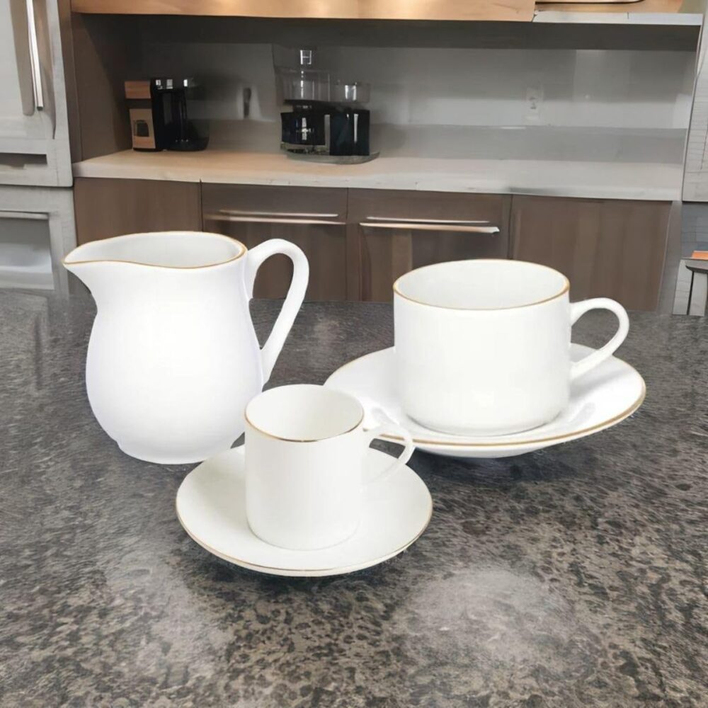 Kit Porcelana 17 Peças – Xícaras de Chá e Café com Pires, Le... - Image 6