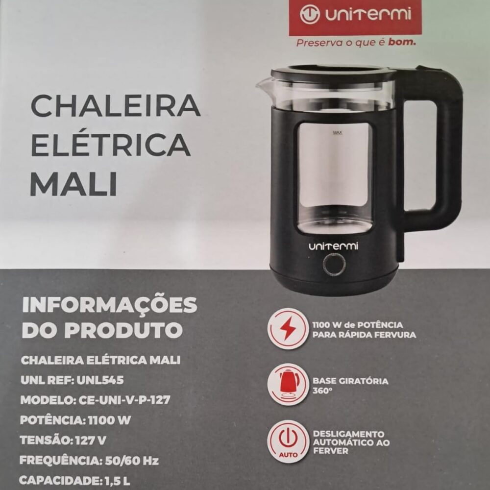 Chaleira Elétrica Inox e Vidro 1,5L 110V Unitermi (PRETA) - Image 9
