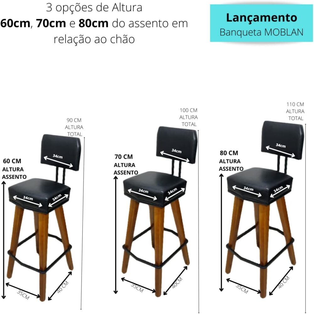 Kit com 2 Banquetas para Balcão Bancada de Cozinha Industria... - Image 2