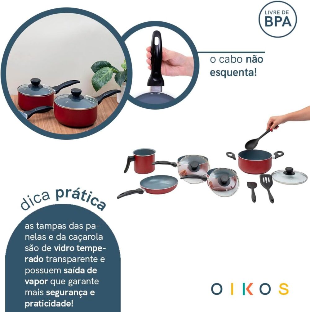 Oikos - Kit 5 Panelas Antiaderentes com Utensílios de Silico... - Image 3