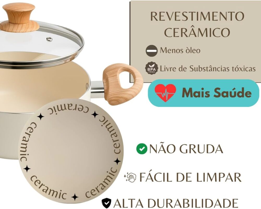 Panela Caçarola Antiaderente Cerâmica Não Gruda Com Tampa (B... - Image 2