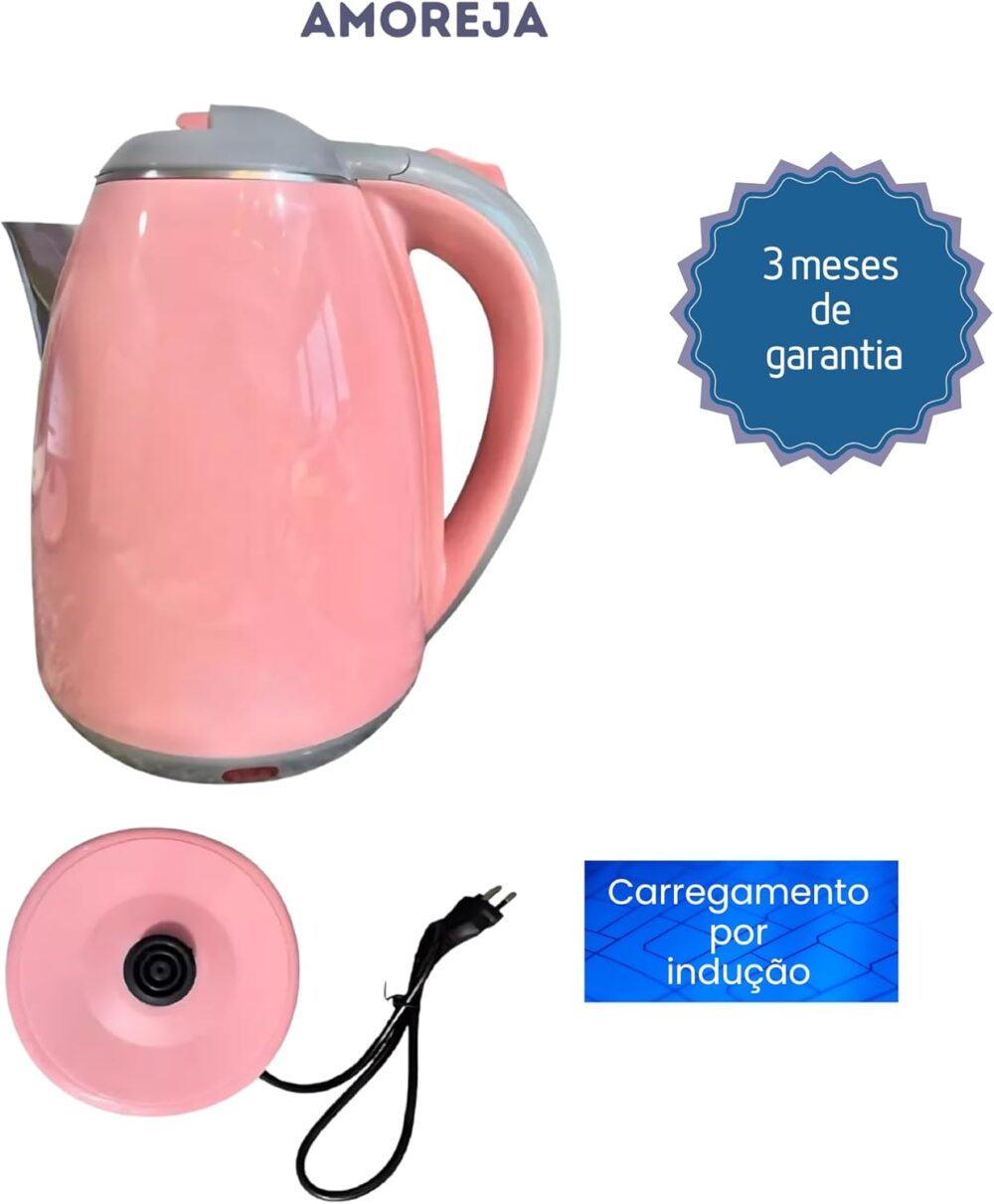 AMOREJA Chaleira Elétrica Rosa 1,8 Litros com Desligamento A... - Image 4