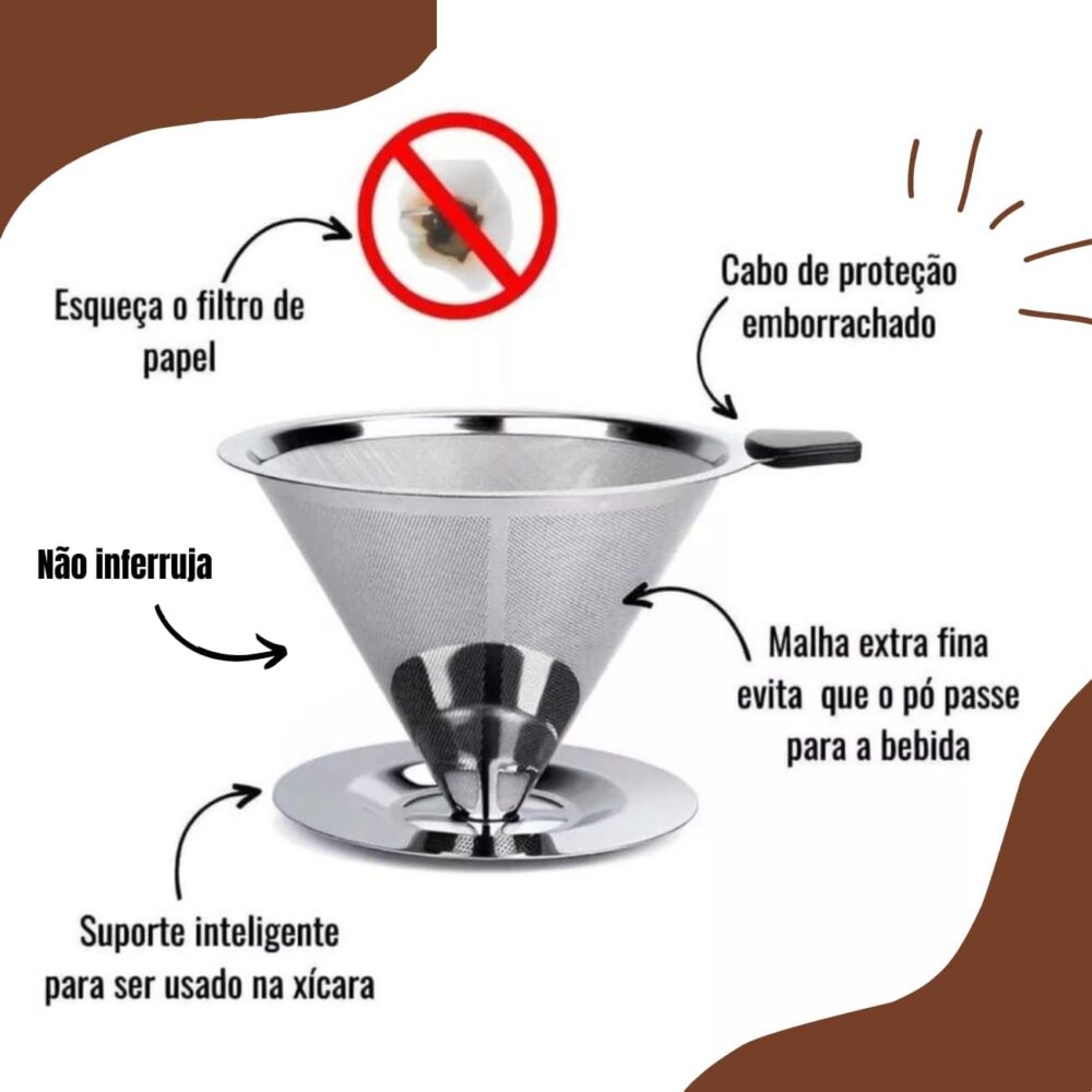 Coador de Café em Aço Inox N103 Grande com Suporte Reutilizá... - Image 4