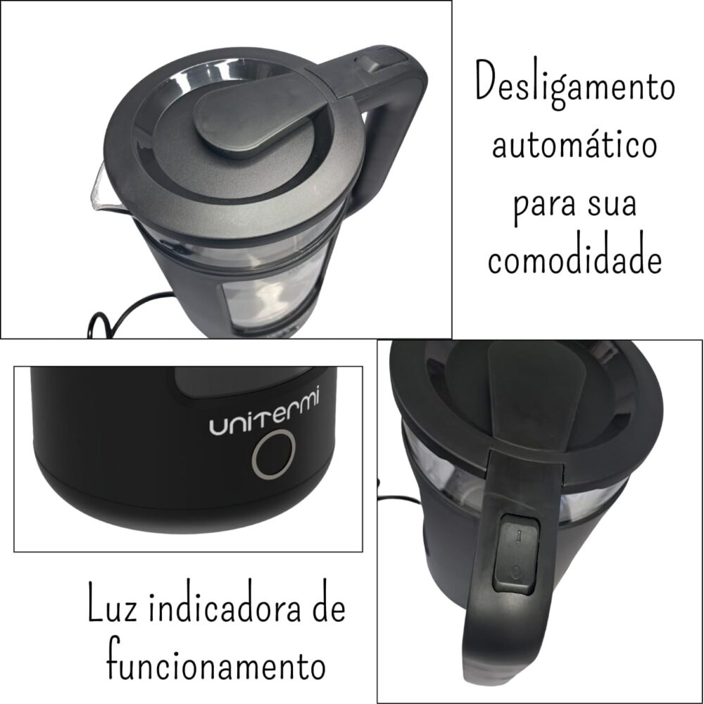 Chaleira Elétrica Inox e Vidro 1,5L 110V Unitermi (PRETA) - Image 5